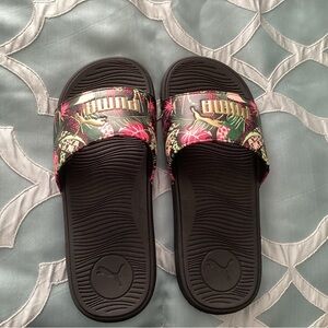 Puma Black and Pink Floral Sandals